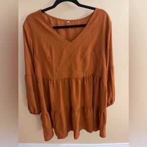 XL Women Casual Fall V Neck Swing Ruffle Dress